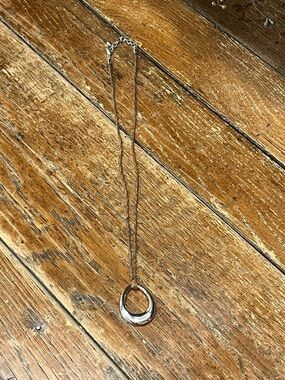 Silver Crescent Ring Pendant Necklace - Women Jewelry